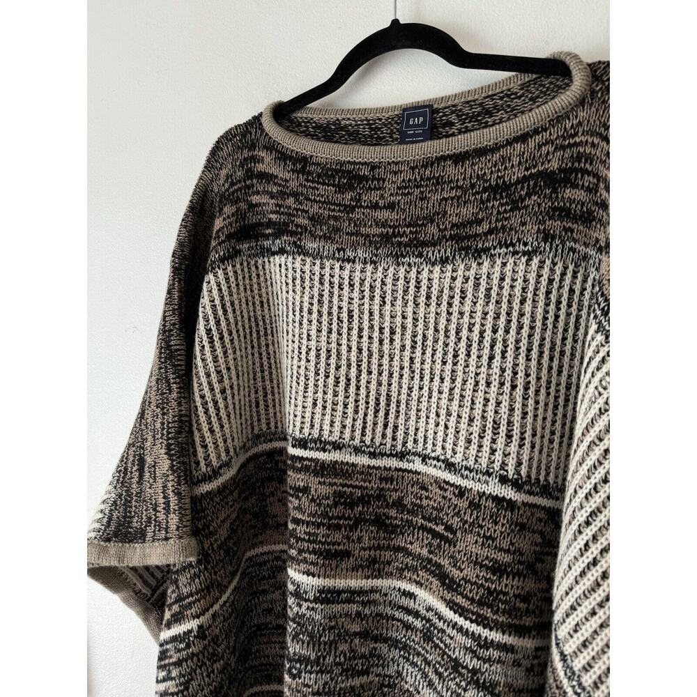 NWT Gap Tribal Stripe Print Wool Blend Pullover Sweater Poncho Cream Brown OS - Picture 5 of 10